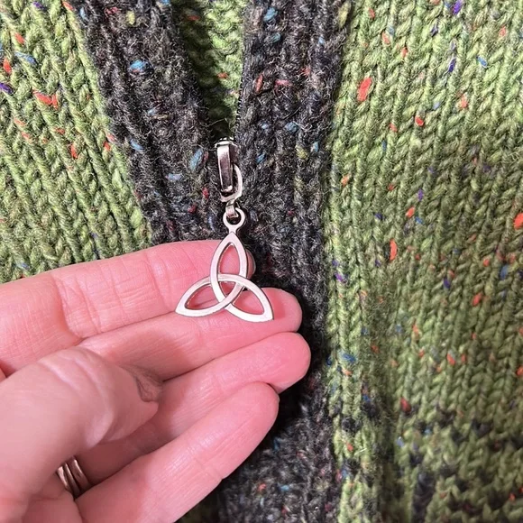 Aran Craft Wool Long Intarsia Zip Cardigan Green Size XL - Picture 4 of 6